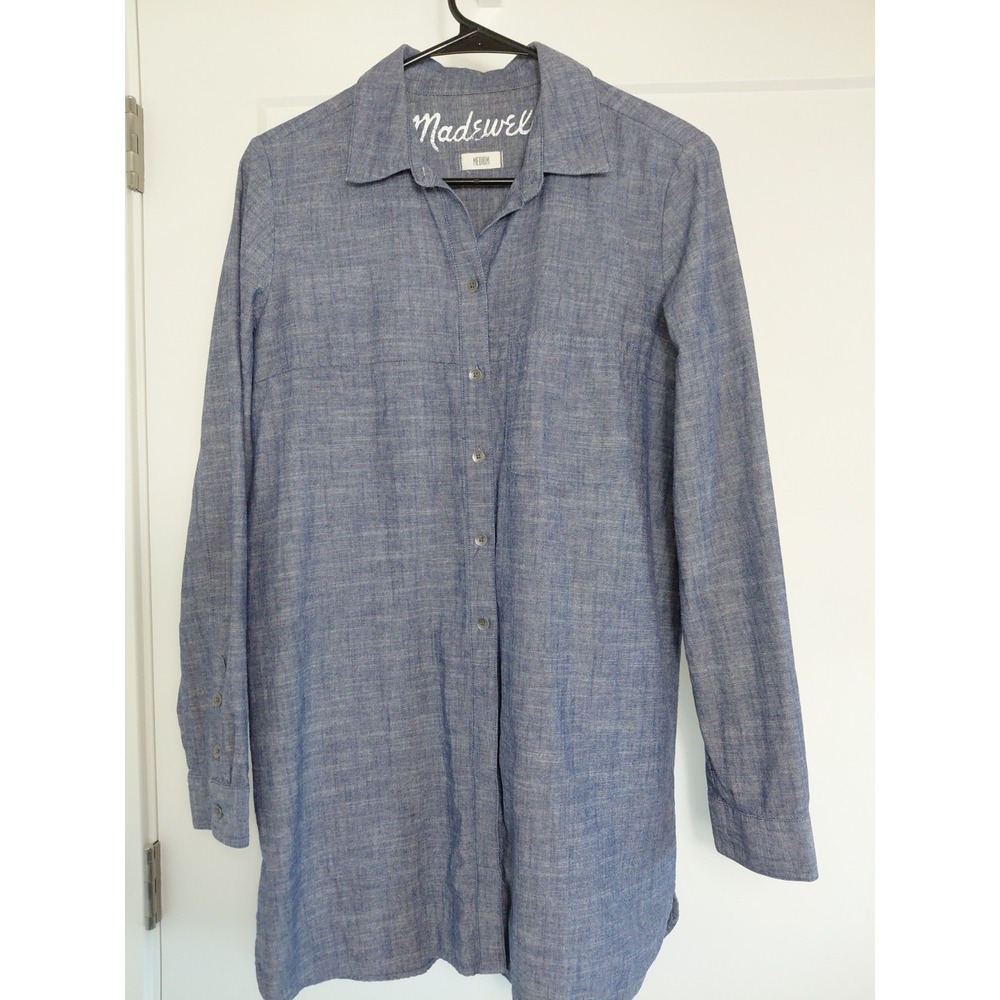 MADEWELL Chambray Button Down Tunic Sz Medium 100% cotton Boho LagenLook Peasant
